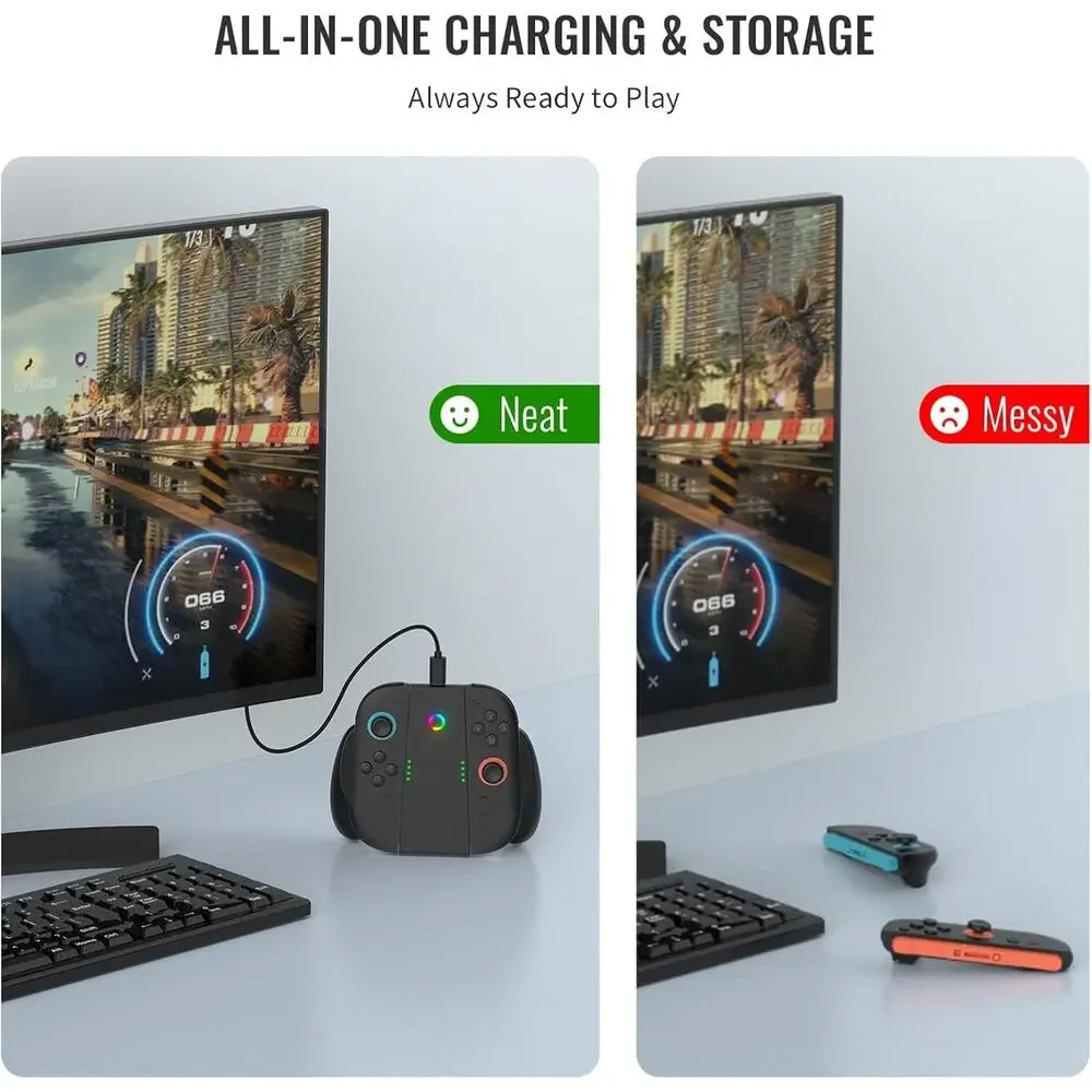 Nintendo Switch 2 Joy Con Charging Grip with LED Indicator, C-Cable Dock Stand
